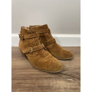 Franco Sarto Reno Women's Brown Suede Ankle Boots Size 7.5M Buckle Detail